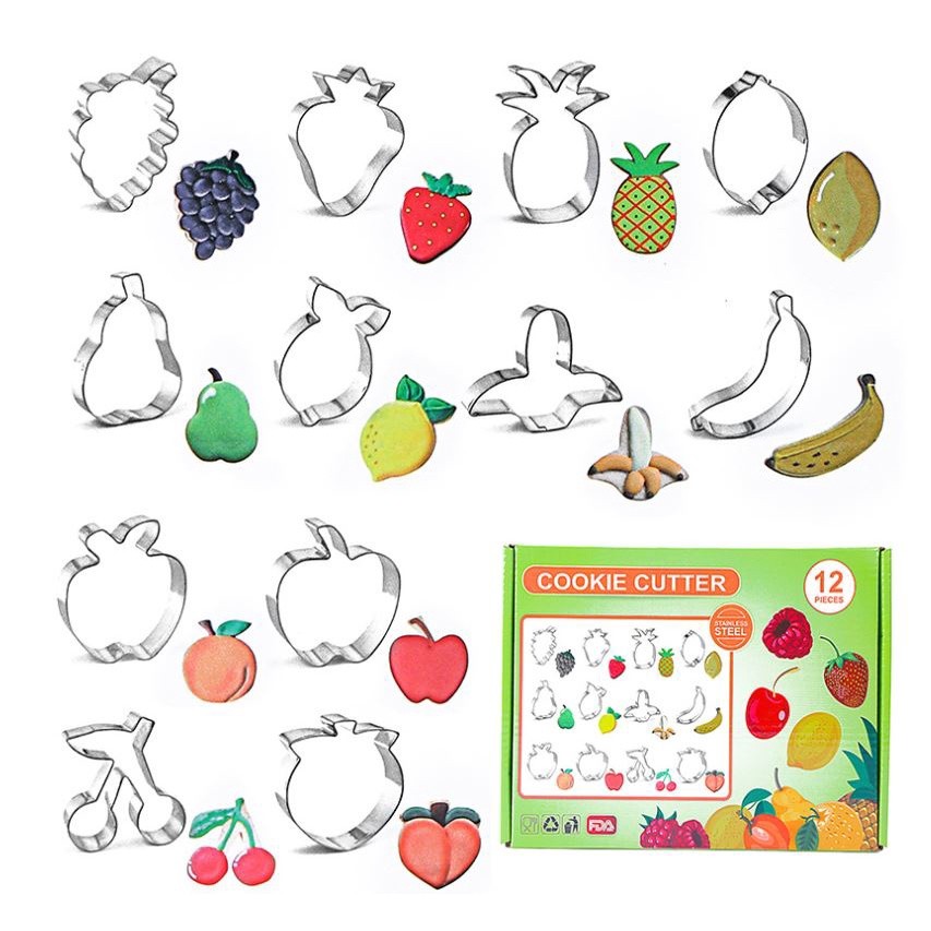 12pcs set Stainless Steel Dinosaur Fruit Fish Musical Cookie Cutter Moulds Biscuit Mold Kids Baking Tool (2376L) - Image 8