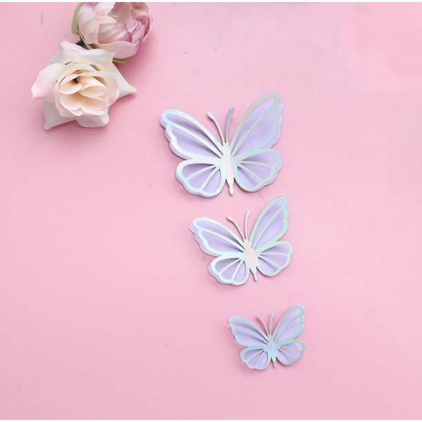 3pcs 3D 4.5cm/6cm/7.5cm Metallic Texture Gold Silver Butterfly Cake Topper Cupcake Decor For Wedding 双层蝴蝶蛋糕装饰(2600L) - Image 5