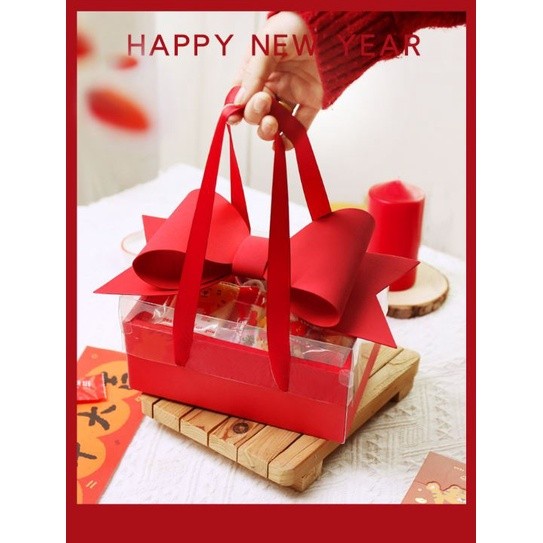 1pcs Red Transparent Box Birthday Wedding Party New Year Gift Handmade Cookies Candy Packaging Decoration (2677L)