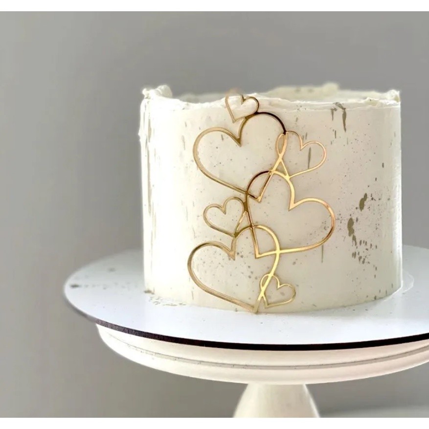 7 Hearts Wedding Cake Topper Minimalist Gold Silver Love Heart Cake Decoration Valentine's Day Dessert 爱心亚克力蛋糕装饰(2570L)