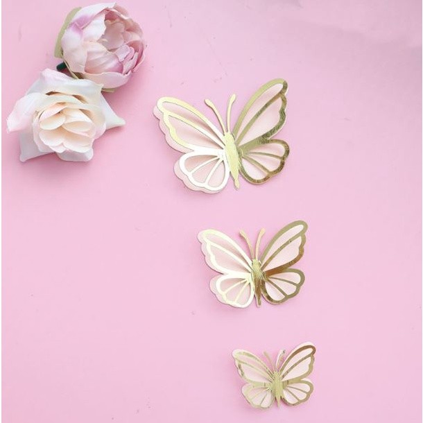 3pcs 3D 4.5cm/6cm/7.5cm Metallic Texture Gold Silver Butterfly Cake Topper Cupcake Decor For Wedding 双层蝴蝶蛋糕装饰(2600L) - Image 16