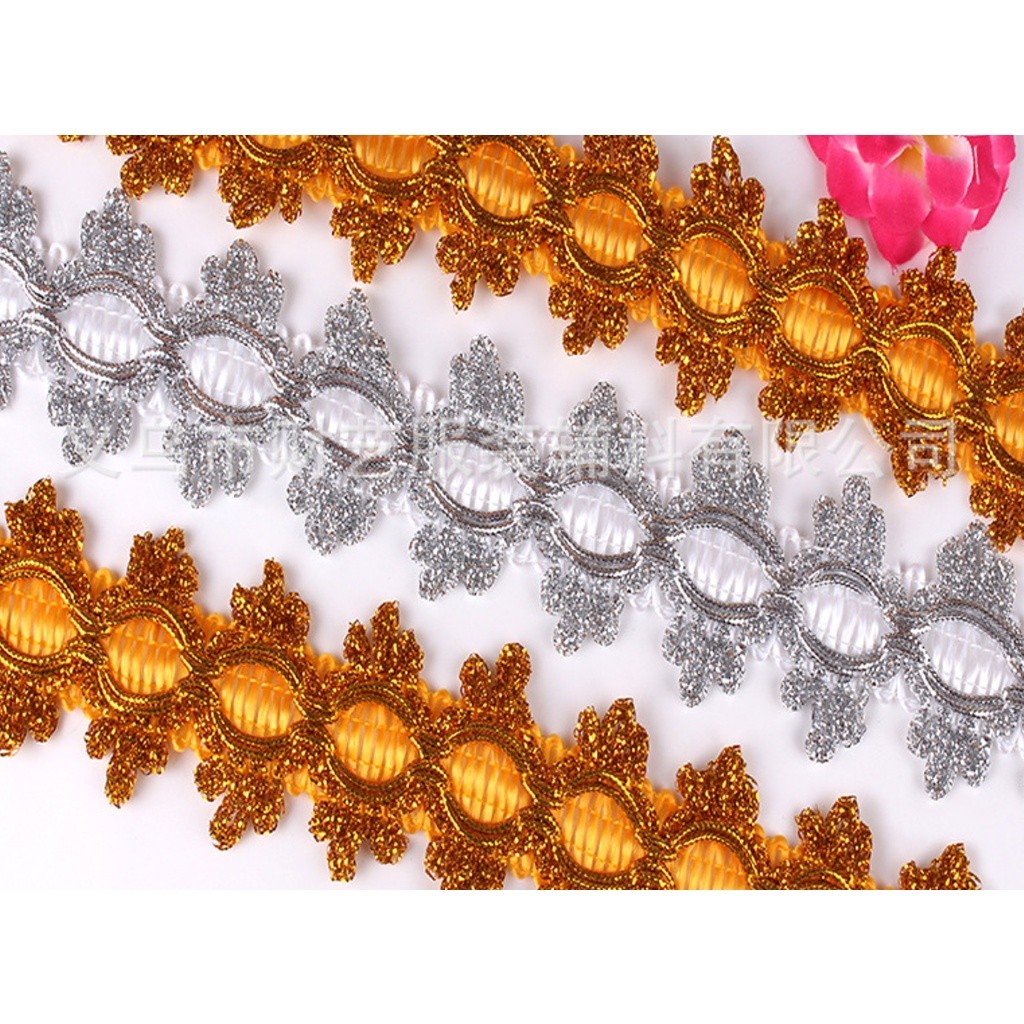 1yard 8.5cm Gemstone Sewing Edge Trim Lace Golden/Silver Ribbon Dress Skirt Wedding Decoration 彩色贴钻花边 (1537L) - Image 6