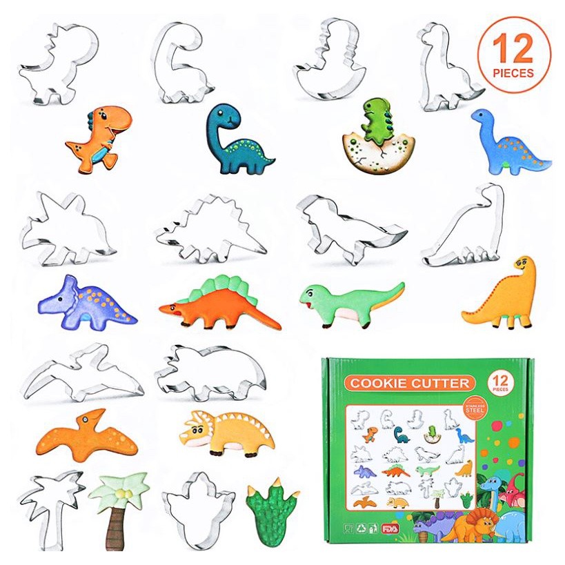 12pcs set Stainless Steel Dinosaur Fruit Fish Musical Cookie Cutter Moulds Biscuit Mold Kids Baking Tool (2376L) - Image 2