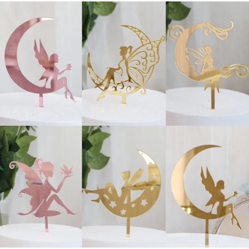 New Fairy Girls Christmas Winter Snowfake Castle Acrylic Angle Cake Topper for Baby Girls Birthday Party (1333L)