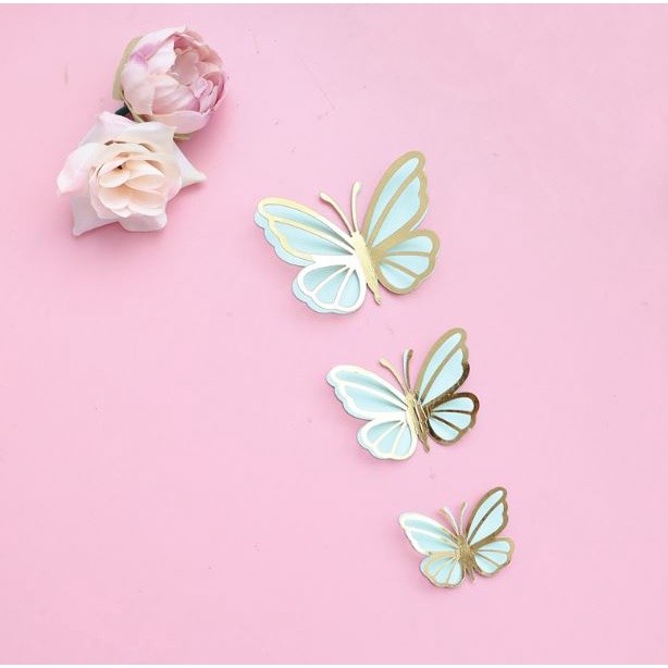 3pcs 3D 4.5cm/6cm/7.5cm Metallic Texture Gold Silver Butterfly Cake Topper Cupcake Decor For Wedding 双层蝴蝶蛋糕装饰(2600L) - Image 8