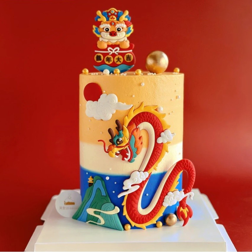 Stereoscopic Dragon Soft Rubber New Year Cake Topper Party Supplies Winter Festival Cake Plugin龙在天软胶蛋糕摆件(471L)