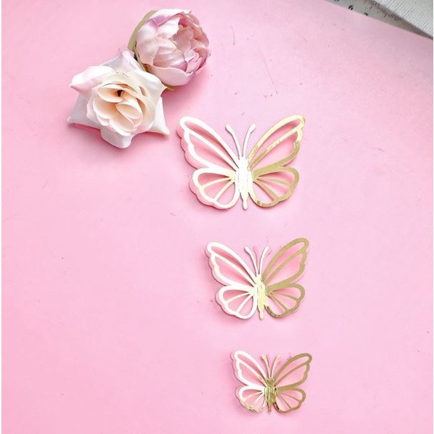 3pcs 3D 4.5cm/6cm/7.5cm Metallic Texture Gold Silver Butterfly Cake Topper Cupcake Decor For Wedding 双层蝴蝶蛋糕装饰(2600L) - Image 9