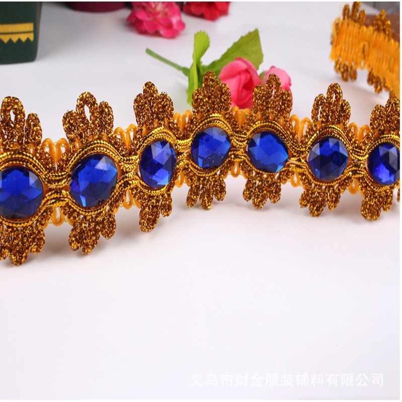 1yard 8.5cm Gemstone Sewing Edge Trim Lace Golden/Silver Ribbon Dress Skirt Wedding Decoration 彩色贴钻花边 (1537L) - Image 14