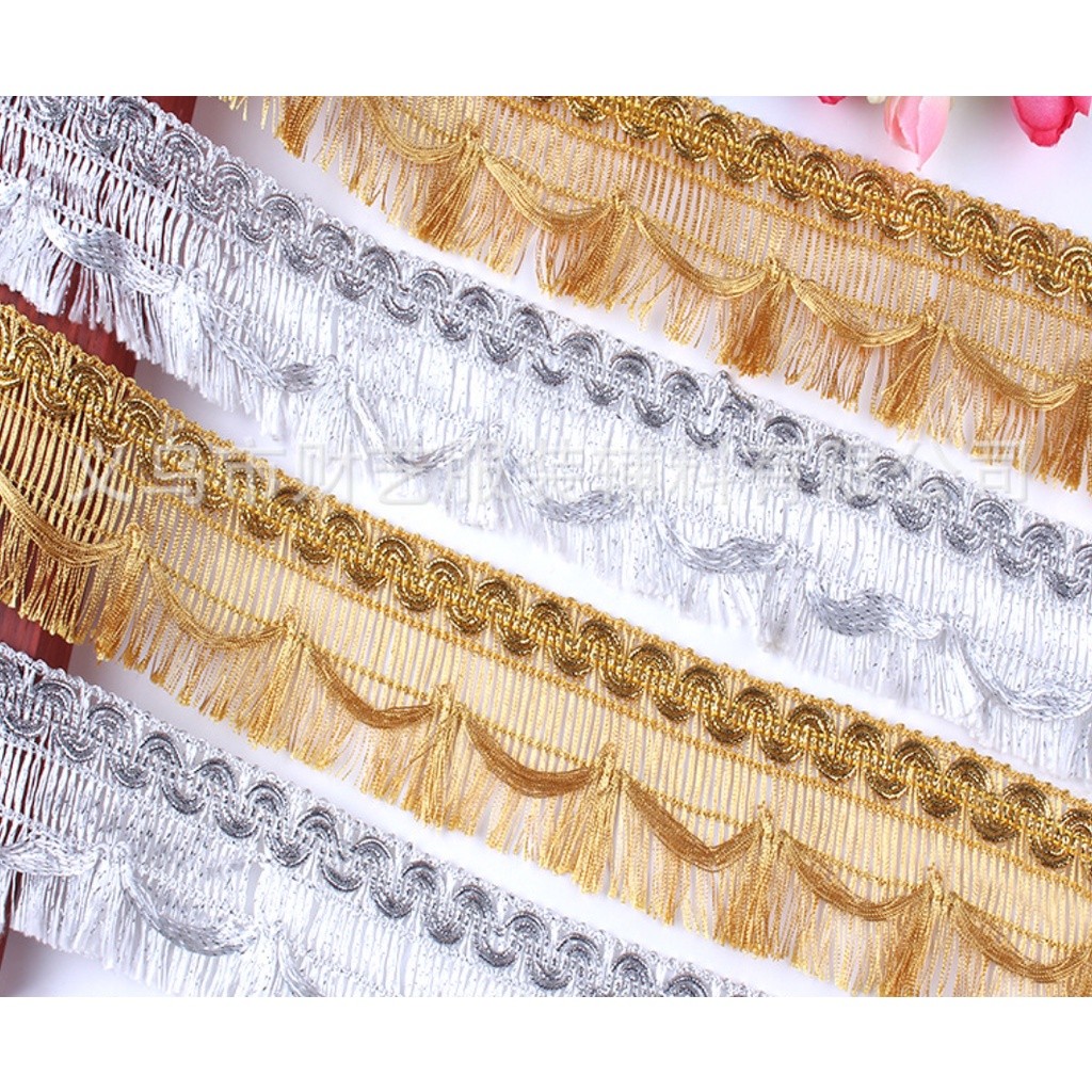1yard 3.8/5.5cm European and American style small row to be mixed color tablecloth curtain row to fringed 欧美金银丝花边(2674L)