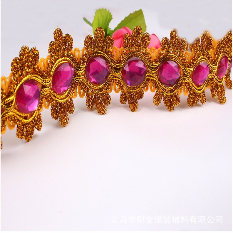 1yard 8.5cm Gemstone Sewing Edge Trim Lace Golden/Silver Ribbon Dress Skirt Wedding Decoration 彩色贴钻花边 (1537L) - Image 10