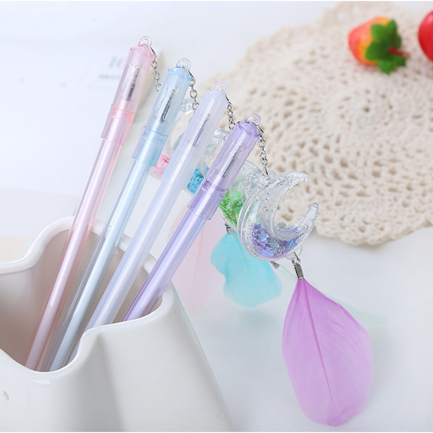 1pc 0.5mm Sequin Feather Moon Pendant Black ink Gel Pen Net Red Girl Student Stationery Water-based 笔创意可爱笔(2352L) - Image 9