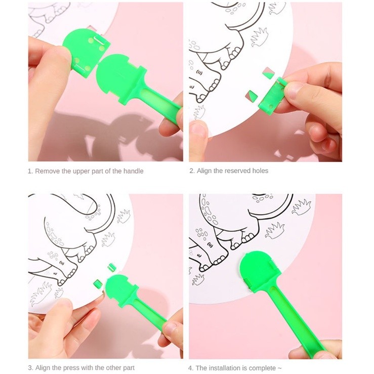 1pc Pattern Children's Cute Cartoon Graffiti Fans Hand-Painted Gifts Painted Plastic Circular Fans涂鸦彩绘小扇子(2415L) - Image 4