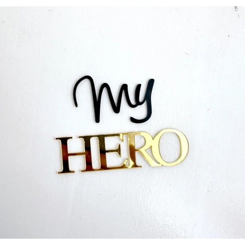 Black Gold Acrylic My Hero Super Dad Happy Birthday Fathers Day Cake Topper Super Hero Cake Decoration Family (822L) - Image 3