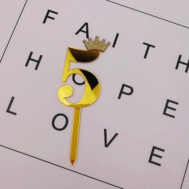 0-9 Numbers Cake Toppers Happy Birthday Cute Crown Number Cake Flag Acrylic Cupcake Topper Birthday Party (503L) - Image 7
