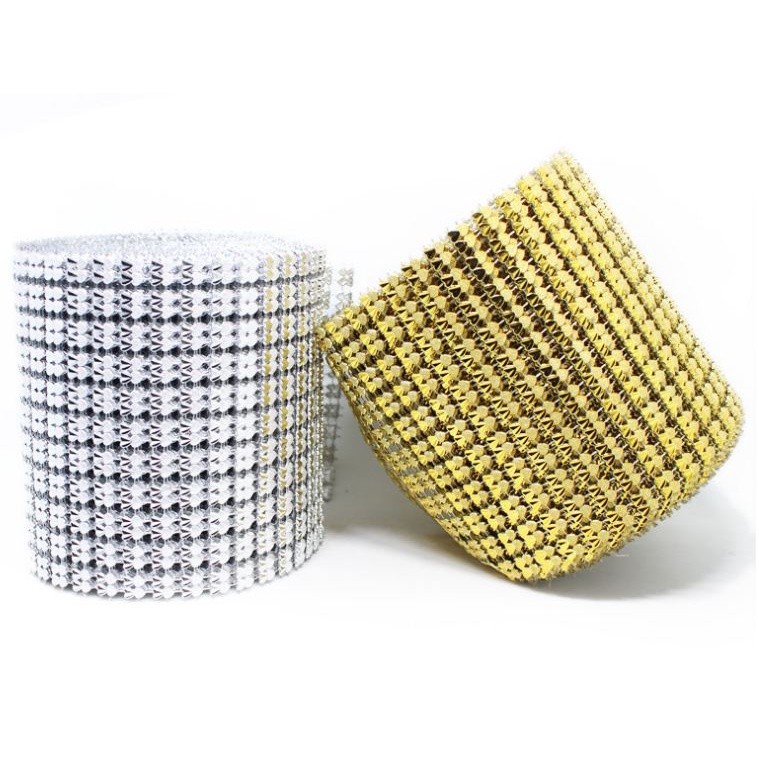 1yard 13 level Heart mesh Wrap Gold Silver Mesh Roll Tape Tulle Crystal Ribbon wedding cake decoration(620L)