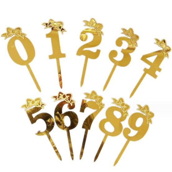 18cm Number 0-9 Acrylic Gold Glitter Ribbon Cake Toppers For Kids Womens Mens Birthday Party Cake Decoration (2605L)