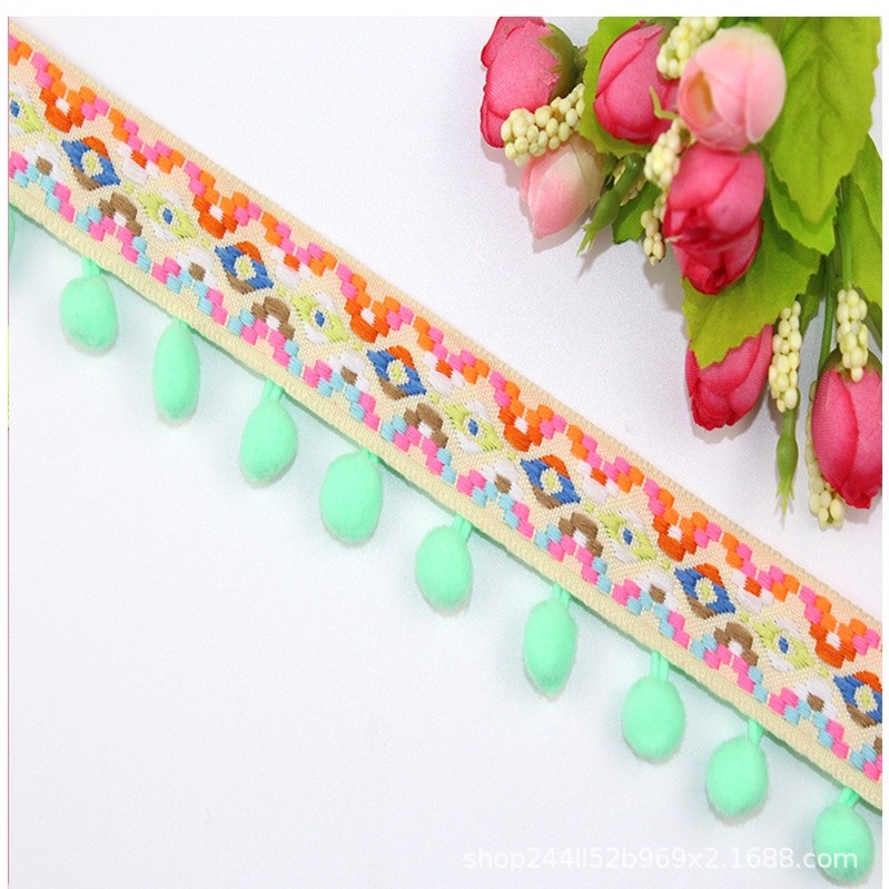 1yard Colored Ribbon Ball Fringed Lace Pompom Style Clothing Home Textile Lace Ribbon DIY Sewing Decor 民族风毛毛球花边(1919L) - Image 14