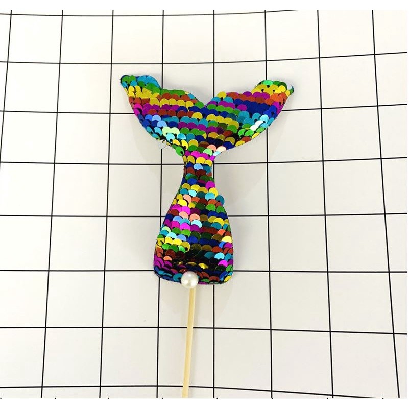 Mermaid Birthday Cake Topper Multicolor Sequins Cake Decorations Baby Shower DIY Cake Top Flags Decor Festival(1132L) - Image 5