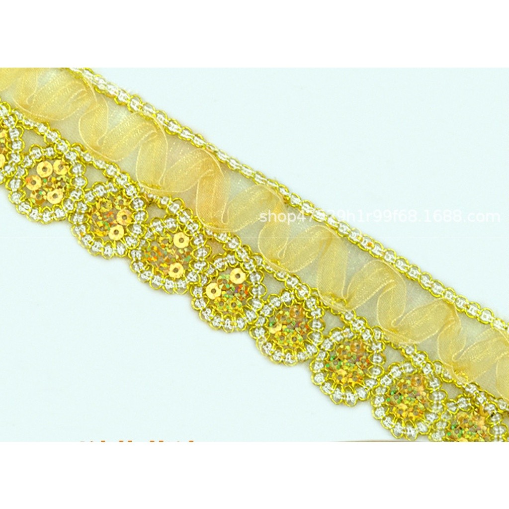 1yard 4cm National Dance Lace Accessories Performance Trims Costume Wave Rope Embroidered Skirt Dress 金色蕾丝花边 (2667L) - Image 5