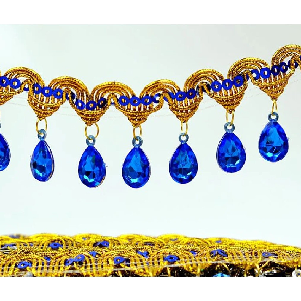 1yard 4.5cm Bobbin Fringe Lace Rhinestone Braided Ribbons Sewing Apparel Trims Accessories 滴水吊钻 民族风彩色吊珠 (2687L) - Image 14