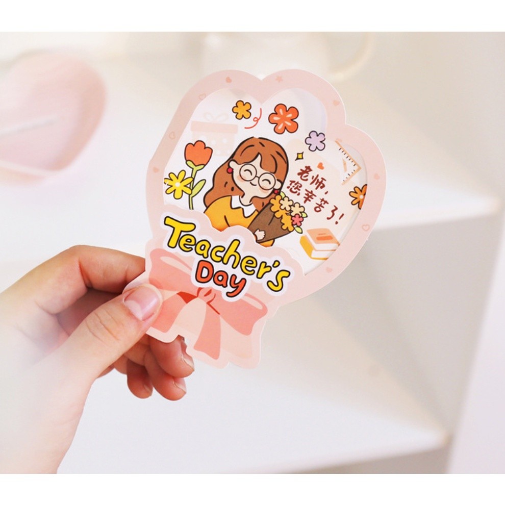 1pc Creative Festival Greeting Card Thank You Teacher Days Gratitude Blessing Card Gift Message Card花束鲜花贺卡(2404L) - Image 14