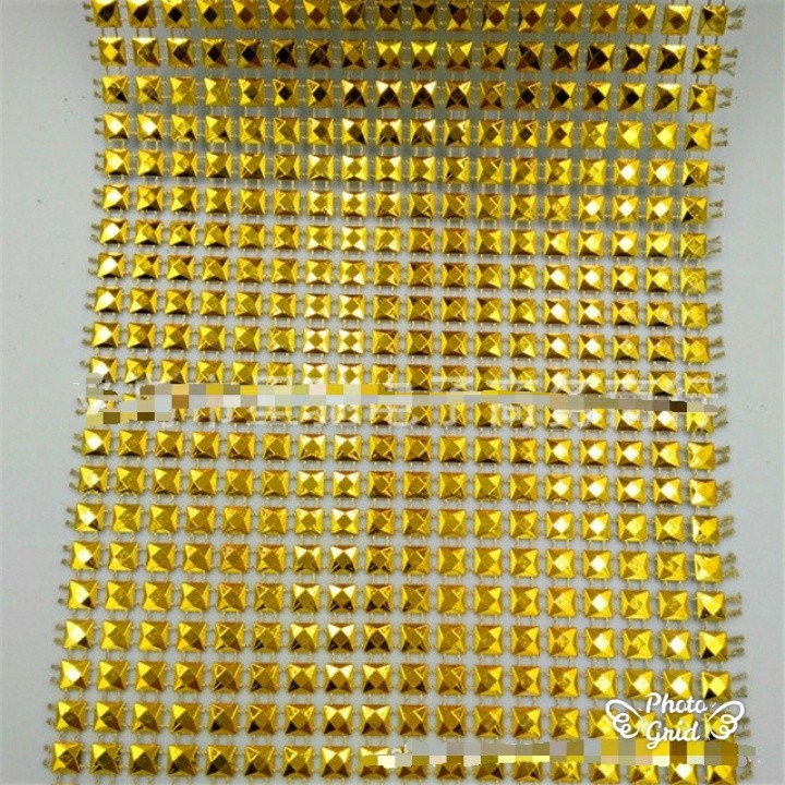 1yard 18rows Gold Pyramid Diamond Mesh Wrap Ribbon Rhinestone Mesh Roll (929L) - Image 3