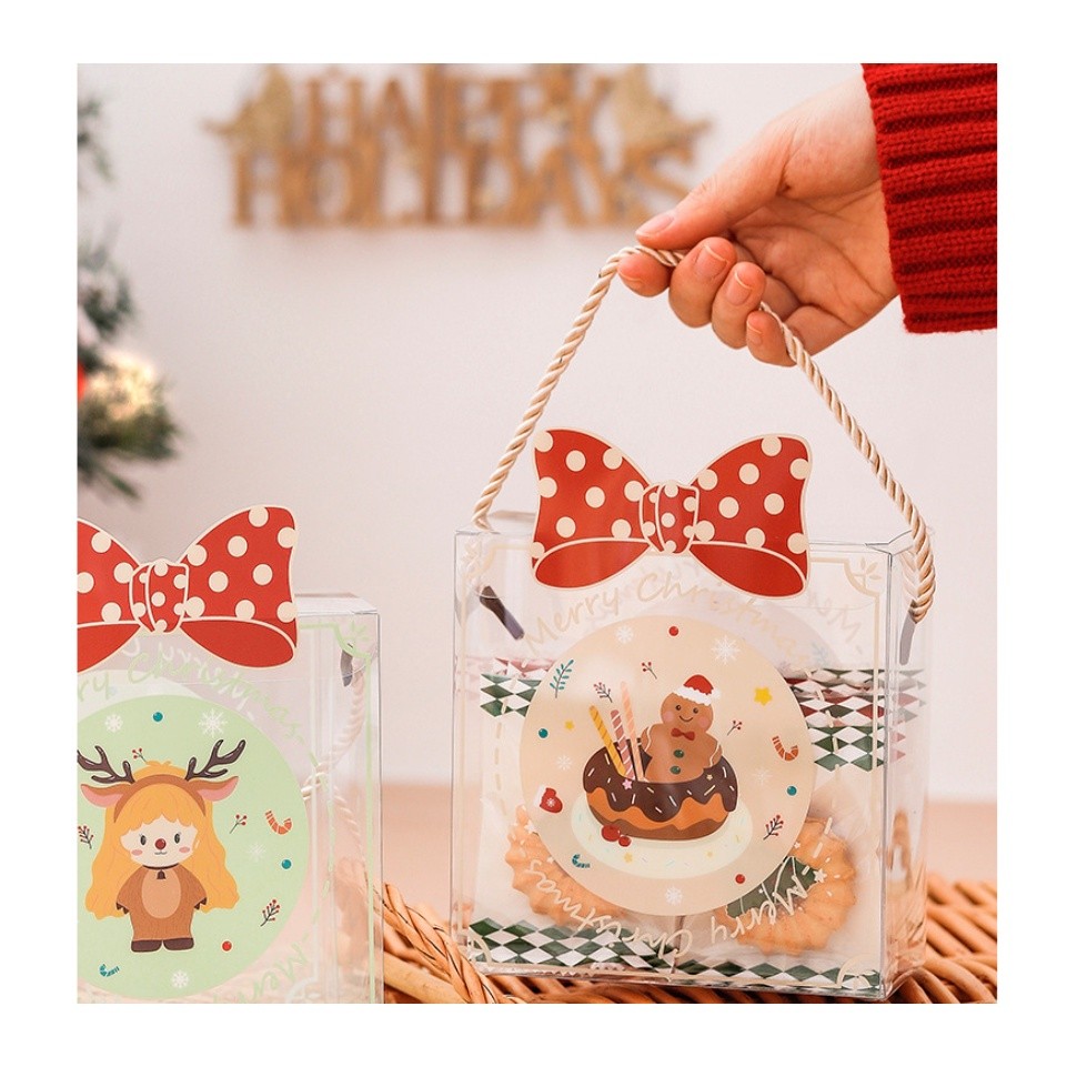 1PC Christmas Gift Box with Handle Santa Claus Candy Snack Packaging Tote Bag New Year 2023 Xmas 圣诞节饼干包装透明盒子(2678L) - Image 6