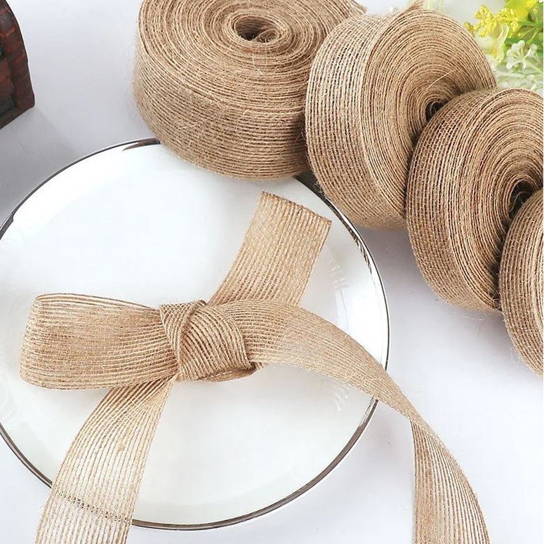 1cm/2cm Natural Vintage Jute Burlap Ribbon Roll Yellow Linen Rope DIY Decorative Party Bow Christmas Handmade (2496L) - Image 3