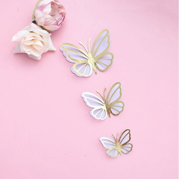 3pcs 3D 4.5cm/6cm/7.5cm Metallic Texture Gold Silver Butterfly Cake Topper Cupcake Decor For Wedding 双层蝴蝶蛋糕装饰(2600L) - Image 12