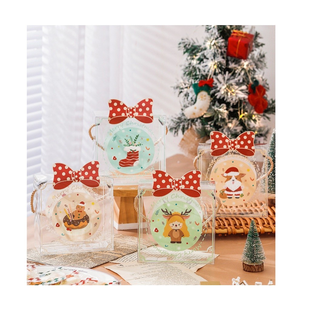 1PC Christmas Gift Box with Handle Santa Claus Candy Snack Packaging Tote Bag New Year 2023 Xmas 圣诞节饼干包装透明盒子(2678L) - Image 2