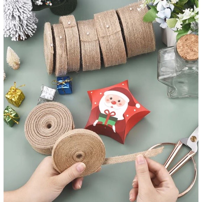 1cm/2cm Natural Vintage Jute Burlap Ribbon Roll Yellow Linen Rope DIY Decorative Party Bow Christmas Handmade (2496L) - Image 5