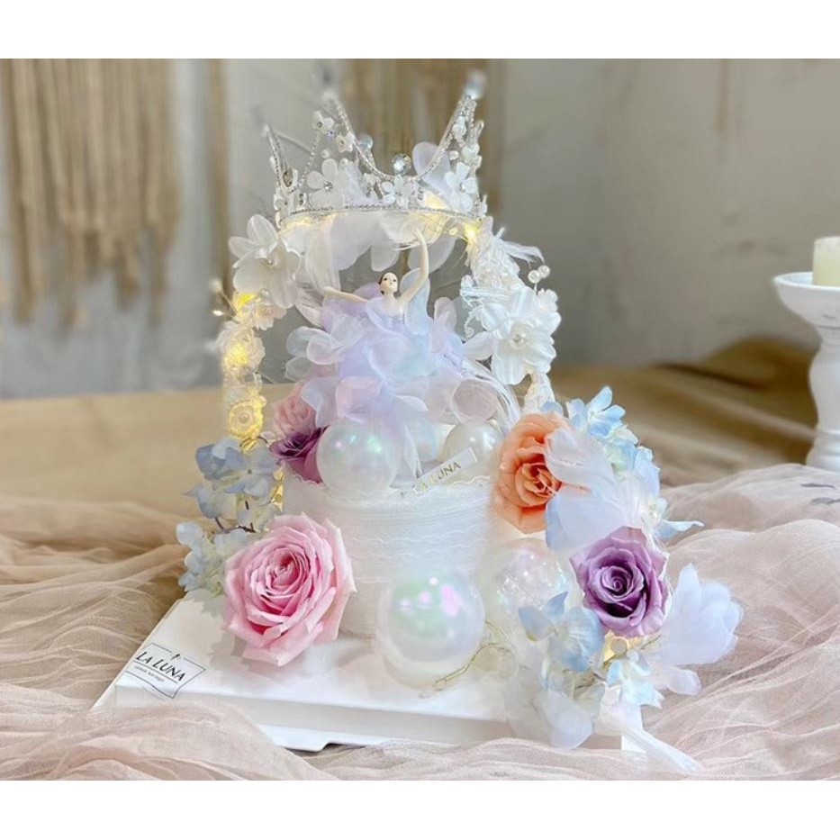 Romantic Chiffon Yarn skirt Ballet Girls Lace Flower Acrylic Cake Topper Happy Birthday Wedding Party Decoration(800L)