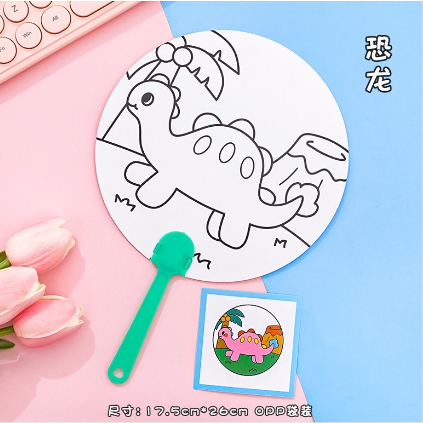 1pc Pattern Children's Cute Cartoon Graffiti Fans Hand-Painted Gifts Painted Plastic Circular Fans涂鸦彩绘小扇子(2415L) - Image 7