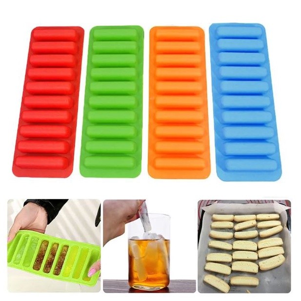 Homemade Kitchen Baking Ice Grid Abrasive 10 Long Strips Food Grade Silicone Finger Biscuit Mold Silicone Mold (2425L)