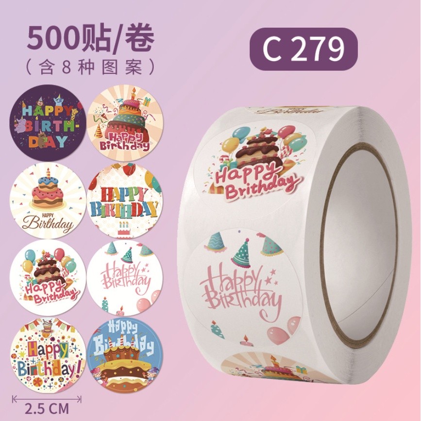 500pcs Adorable Round Happy Birthday Sticker In Designs Kawaii Stationery Cute Things Love 生日祝福贴纸 (2432L) - Image 10