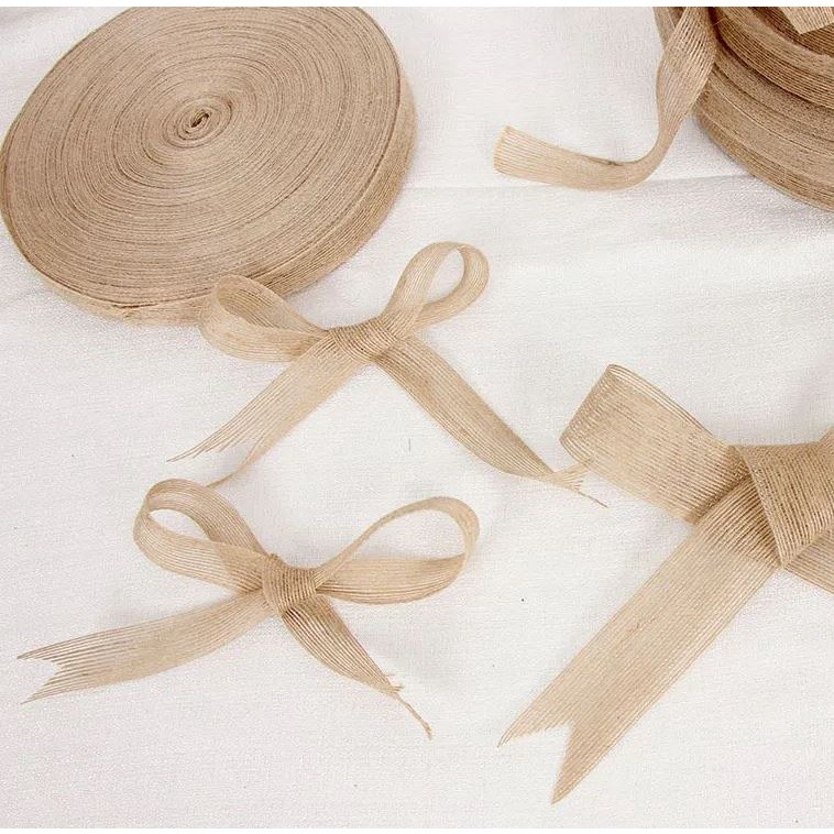 1cm/2cm Natural Vintage Jute Burlap Ribbon Roll Yellow Linen Rope DIY Decorative Party Bow Christmas Handmade (2496L) - Image 4