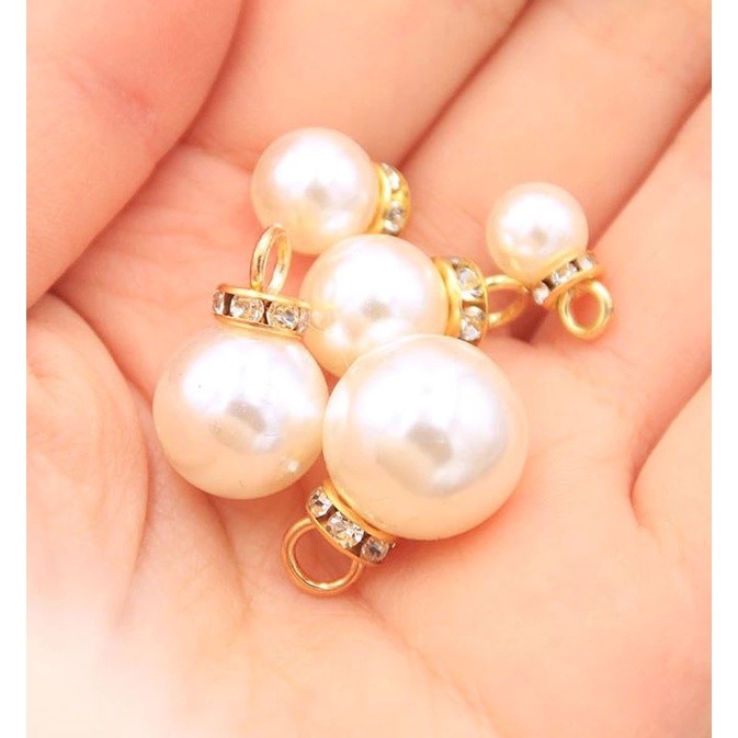 2Pcs 12MM Imitation Pearl Clear Gold Crown Pendant Charm Fit Bracelet Jewelry Spacer Loose Beads DIY Earrings(1457L) - Image 2