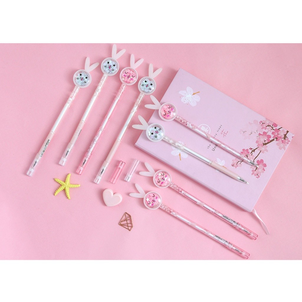 1pc Cartoon Creative Bunny Ears Sequin Gel Pen Signature Pen Lovely Student Examination Writing Pen创意可爱笔卡通笔(2343L) - Image 4