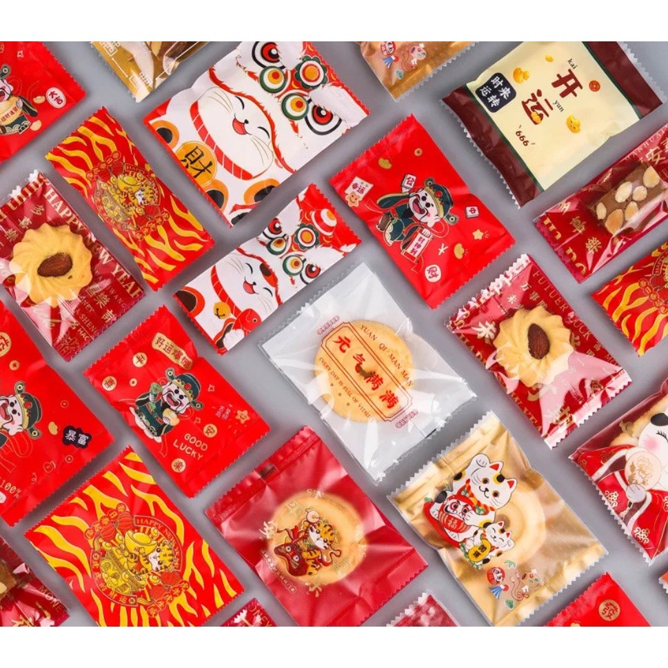 100/200pcs Chinese New Year Candy Bag Machine Sealed Bag For Nougat Cookies Chocolate Food Packaging 糖果袋 (2715L)