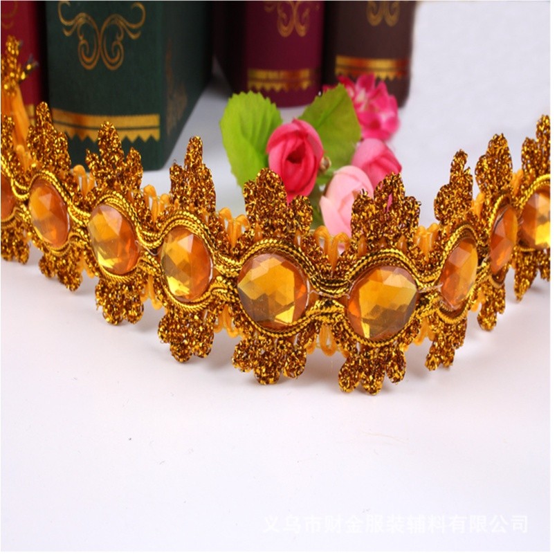 1yard 8.5cm Gemstone Sewing Edge Trim Lace Golden/Silver Ribbon Dress Skirt Wedding Decoration 彩色贴钻花边 (1537L) - Image 17