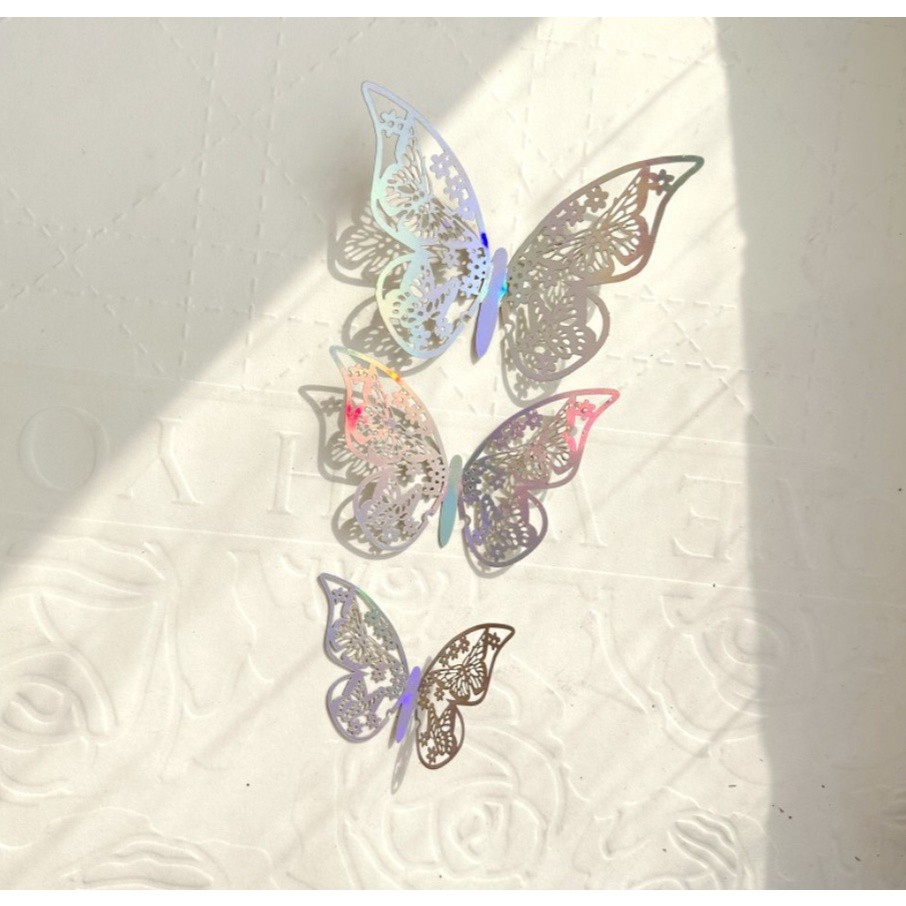 1set Wall Stickers 3D Hollow Rosegold Butterfly Decorative Sticker for Home Living Room Bedroom Kids Room双面蝴蝶(2558L) - Image 14
