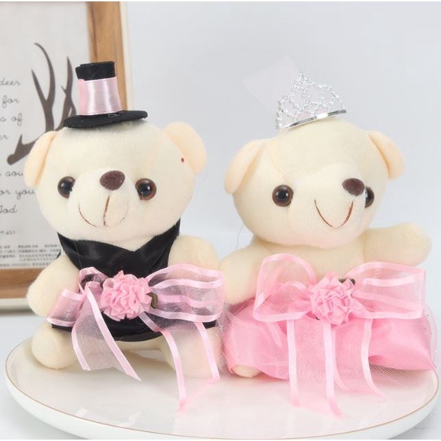 18cm Romantic Wedding Bear Couples Plush Toys Teddy Bear Doll 2pcs/pair Wedding Gift Bear Bride & Groom(1021L) - Image 12