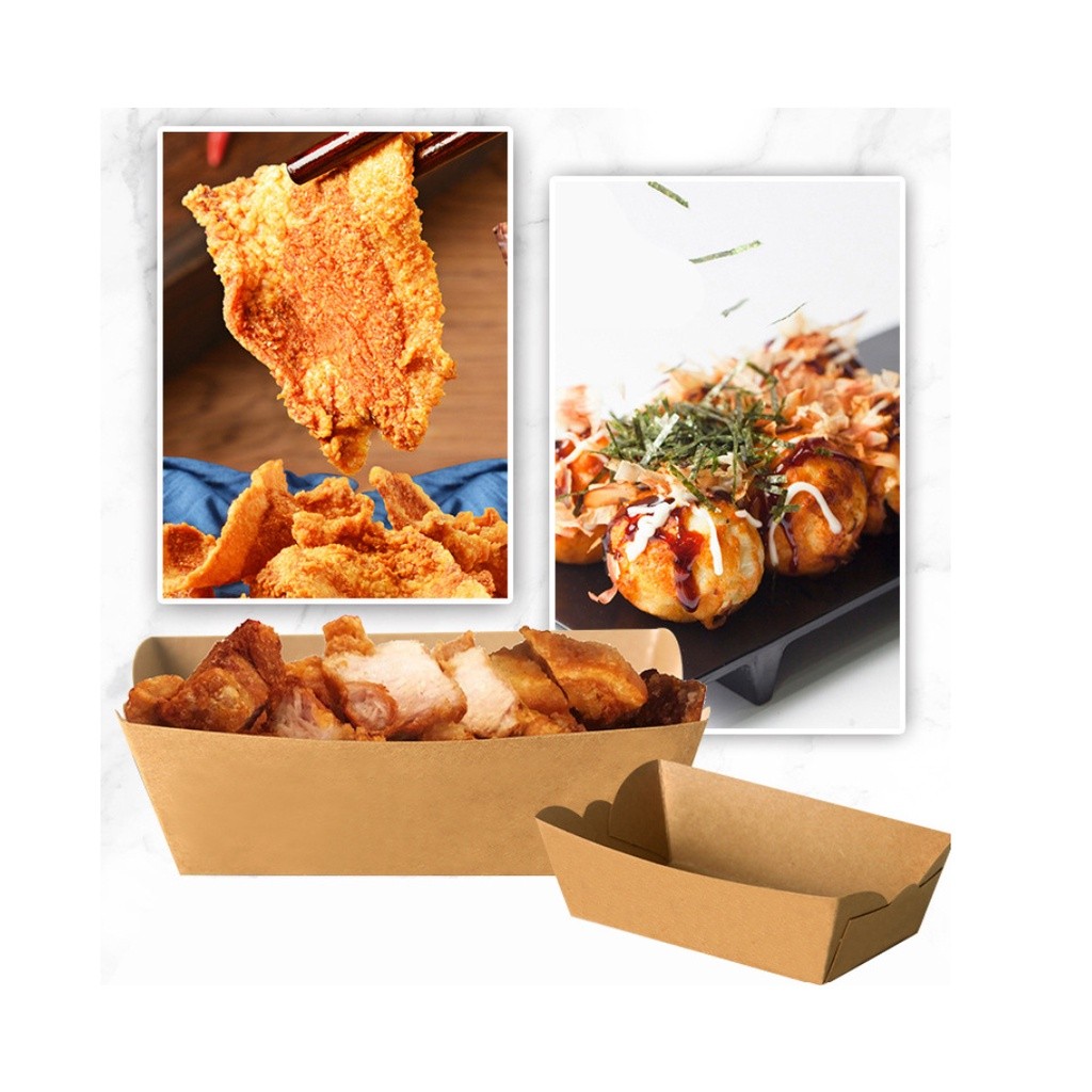 1pc New Party Supply For Snack Food Kraft Paper Food Tray Packing Box Packing Case Boat Shaped一次性淋膜纸船盒烘焙包装防油(2683L)