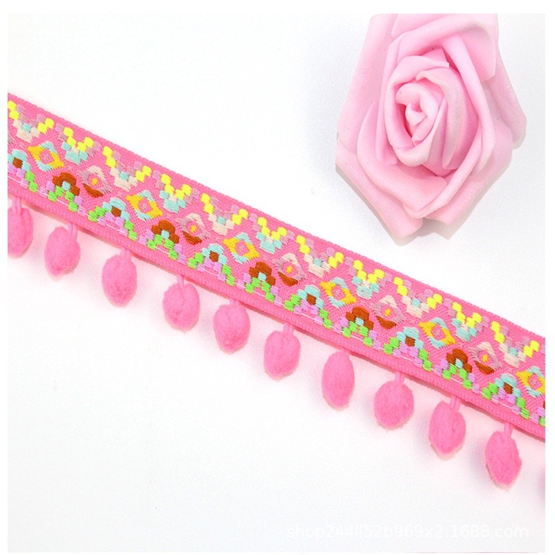 1yard Colored Ribbon Ball Fringed Lace Pompom Style Clothing Home Textile Lace Ribbon DIY Sewing Decor 民族风毛毛球花边(1919L) - Image 12