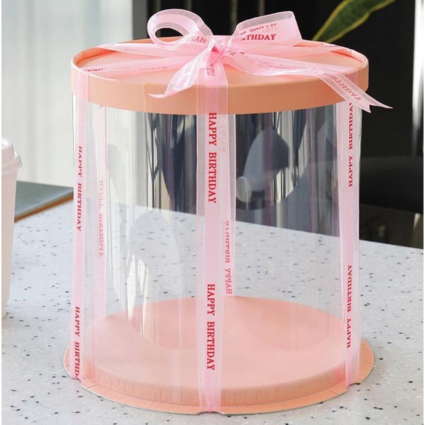 6/8/10inch Transparent Empty Pink Paper/PVC Round Gift Box for Cake Box Teddy Bear Rose Bear Flower Rabbit (898L) - Image 14