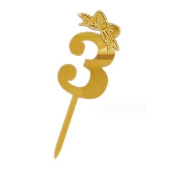 18cm Number 0-9 Acrylic Gold Glitter Ribbon Cake Toppers For Kids Womens Mens Birthday Party Cake Decoration (2605L) - Image 6