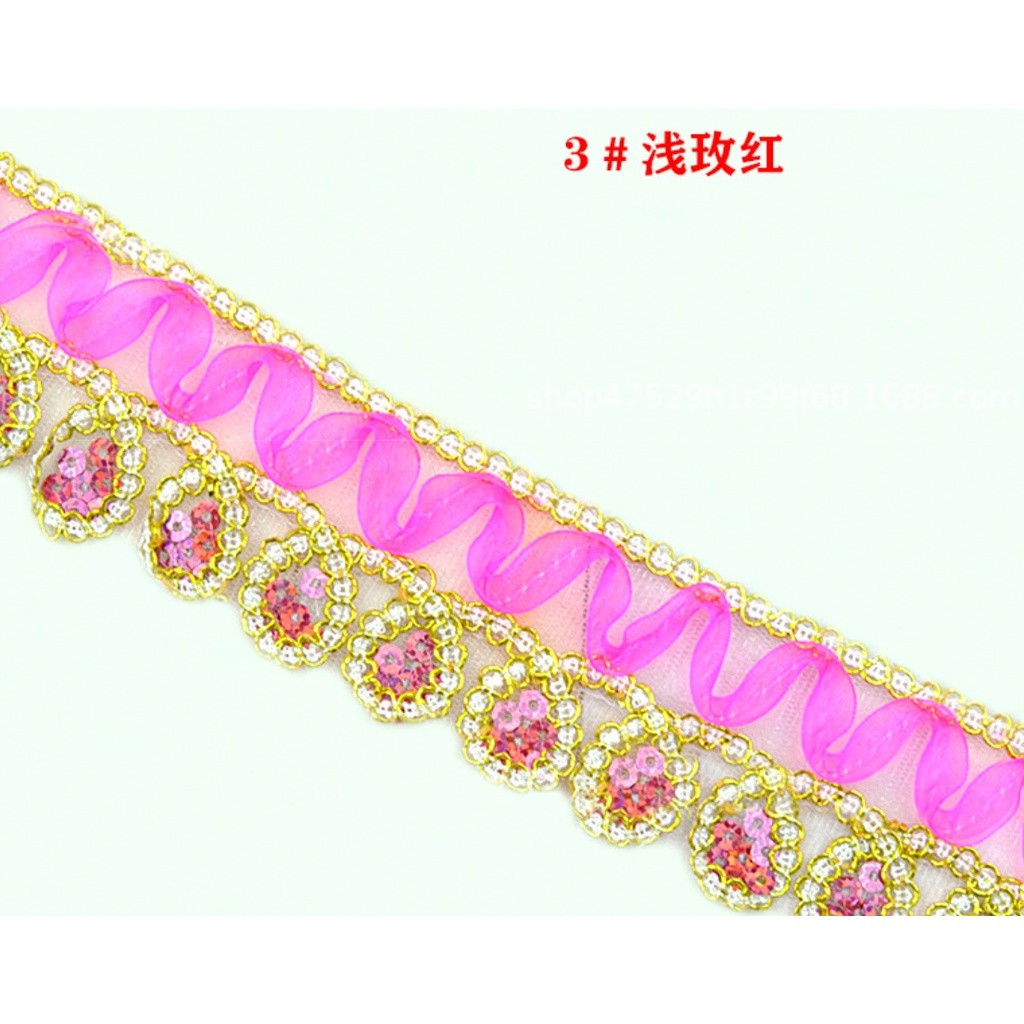 1yard 4cm National Dance Lace Accessories Performance Trims Costume Wave Rope Embroidered Skirt Dress 金色蕾丝花边 (2667L) - Image 8