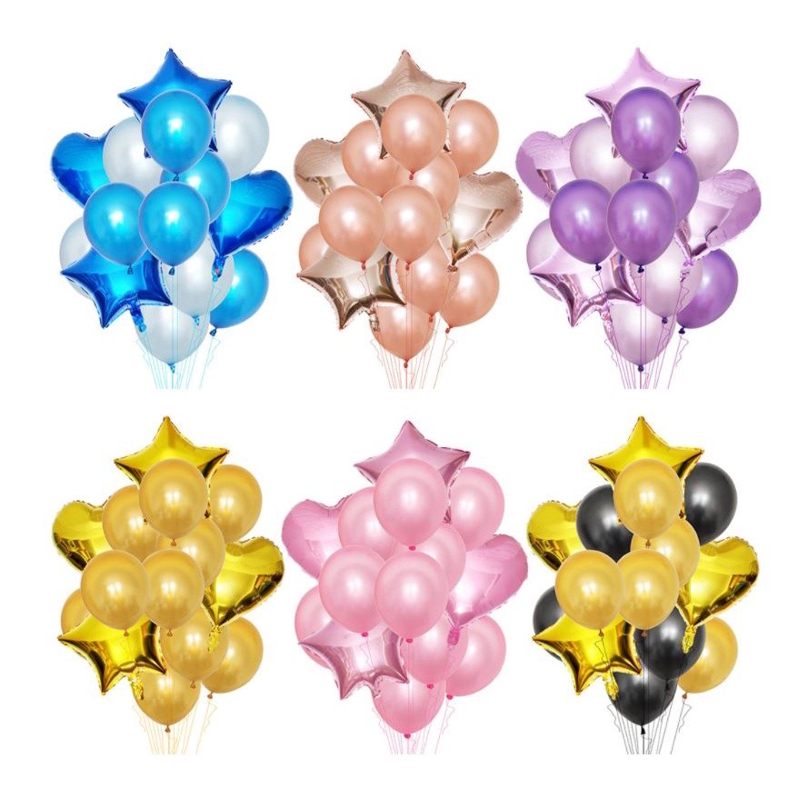 14pcs Foil Balloons Set 18inch Star Heart 12inch Latex Balloon Happy Birthday Party Decoration Wedding(1079L)