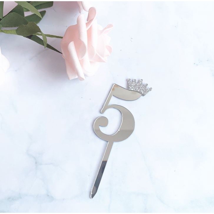 0-9 Numbers Cake Toppers Happy Birthday Cute Crown Number Cake Flag Acrylic Cupcake Topper Birthday Party (503L) - Image 11