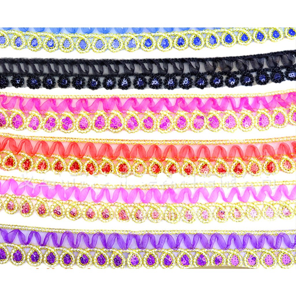 1yard 4cm National Dance Lace Accessories Performance Trims Costume Wave Rope Embroidered Skirt Dress 金色蕾丝花边 (2667L)